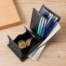メンズ第一層牛革本革財布三つ折りショート小銭入れコインRFID盗難防止財布