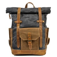 レトロコントラストオイルワックス防水キャンバス旅行バックパックコンピュータスクールバッグ大容量屋外女性のバックパックメンズバッグ