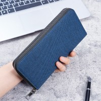 新しいメンズ ロング ジッパー ウォレット、大容量マルチカード スロット ビジネス キャンバス ハンド ウォレット