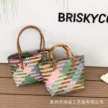 レトロ模造籐大容量織バッグお土産野菜バスケットレディースハンドバッグショルダーバッグバッグ女性のための