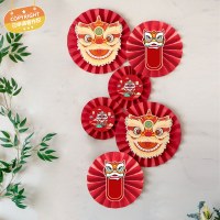 ベビースクラッチ用品、中国風一歳飾り、獅子覚醒背景壁、百日パーティー、中国紙扇子、花壁ペンダント