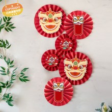 ベビースクラッチ用品、中国風一歳飾り、獅子覚醒背景壁、百日パーティー、中国紙扇子、花壁ペンダント