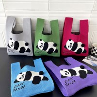 女性用の春夏バッグ、ニッチなデザイン、かわいいパンダのニットハンドバッグ、ハンドバッグ、学生用のパーソナライズされた脇の下バッグ