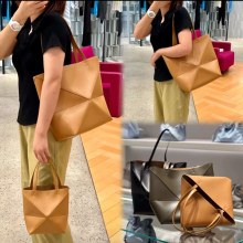 ファーストグレイン牛革大容量折りたたみ幾何学トートバッグトートポータブルバケットバッグ