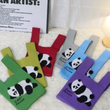 かわいいパンダのニットバッグ ギフト付き ポータブルトートバッグ ニットバッグ