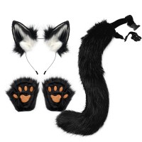 ハロウィン動物の耳とテールスーツ、手袋、キツネの耳、コスプレ、動物の爪、手作りのぬいぐるみ小道具