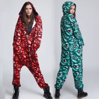 ヨーロッパとアメリカのプリントハロウィンパーティールーズジャンプスーツフード付きコスチューム女性用
