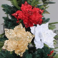 新しいクリスマスの花卸売香港愛クリスマスツリーオーナメント赤、白、黄色の 3 色模擬花パーティーの装飾卸売