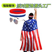 アメリカ独立記念日のお祝いレトロ 80 年代アメリカのサングラスと国旗ヘッドバンド旗衣装ケープ