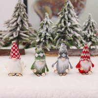 新しい漫画ニットスキー顔のない人形木製人形ペンダントクリスマスツリーアクセサリー