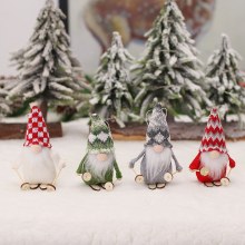 新しい漫画ニットスキー顔のない人形木製人形ペンダントクリスマスツリーアクセサリー