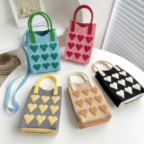 新しい超かわいいミニニット 携帯 電話バッグ市松模様の波クロスボディバッグ対照的な色のハンドバッグファッショントレンドバッグ