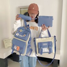 中高生バッグ 2024 新韓国語版学生バックパックキャンパス和風原宿ファッション 4 ピースバックパック