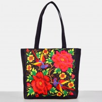 刺繍 ショルダー バッグ大容量雲南バッグレディーストートバッグキャンバス中国風牡丹手持ちショッピングバッグ