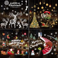 クリスマスガラス静電ステッカーショッピングモール店舗レイアウトウィンドウステッカーサンタクロースツリー鹿装飾