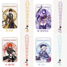新しい原神ゲーム周辺機器カードホルダー学生証カードホルダープッシュプルロープ吊り首 Qiqi Zhongli ライデン