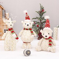 クリスマスアマゾン新製品刺繍スノーフレーク生地立ってヘラジカニット赤い帽子座っているクマホリデー人形装飾品