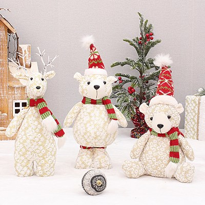 クリスマスアマゾン新製品刺繍スノーフレーク生地立ってヘラジカニット赤い帽子座っているクマホリデー人形装飾品