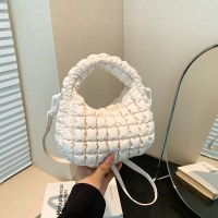 2024 Yunduo バッグ女性のプリーツ団子ハンドバッグニッチダウンジャケットシングルショルダークロスボディバッグチェック柄の携帯電話バッグ