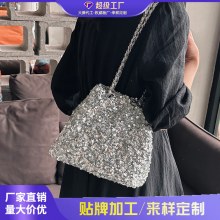 女性のためのバッグ 2024 新しい夏のハイエンドチェーンショルダークロスボディバッグスパンコール韓国バケットバッグ