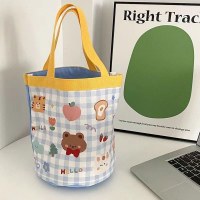 かわいいイラスト バケツ ポータブル 韓国風 ガーリー ハート ママ ランチバッグ 仕事用 小さめバッグ 子供っぽい 落書き キャンバスバッグ