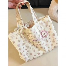 大容量花柄キャンバストートバッグ2024新作フォレストフラワー通勤ショルダーバッグニッチハンドバッグ