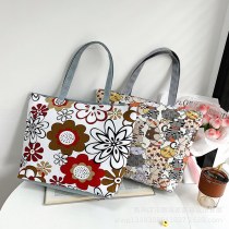 キャンバスバッグ 2023 ポータブルキャンバス水平花バッグ大 容量 レディースショルダーバッグ卸売