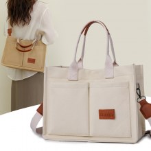 オリジナルキャンバスポータブルブリーフケース女性ビジネス通勤通勤バッグショルダークロスボディトートバッグ無地学生スクールバッグ