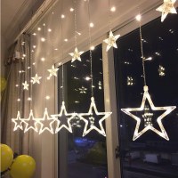 LED大小の星型カーテンライト、プラグイン五芒星の背景ライト、クリスマスパーティー装飾ライト