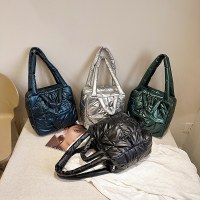 チェック柄トートバッグ新しいコットンダウンジャケットハンドバッグ綿服刺繍糸大容量ショルダーバッグ