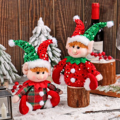 かわいいクリスマスエルフ座っている人形窓飾りルドルフスパンコール 帽子 人形装飾装飾品卸売