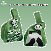 かわいいパンダハンドバッグレディースニットウールバケットバッグ日本語と韓国語バージョン多用途手持ちカジュアルトートバッグランチバッグ