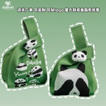 かわいいパンダハンドバッグレディースニットウールバケットバッグ日本語と韓国語バージョン多用途手持ちカジュアルトートバッグ ランチバッグ