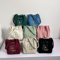 かわいいクマのショルダーキャンバスバッグ韓国スタイルカレッジスタイル学生コーデュロイショッピングクロスボディバッグ