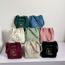 かわいいクマのショルダーキャンバスバッグ韓国スタイルカレッジスタイル学生コーデュロイショッピングクロスボディバッグ