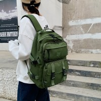 韓国ファッションバックパック、高校生バッグ、無地バックルトラベルバックパック、BFスタイル大容量バックパック