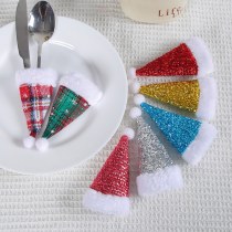 クリスマススパンコールナイフとフォークセットクリエイティブミニクリスマス帽子ナイフとフォークの装飾デスクトップクリスマス小道具の装飾