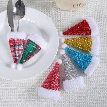 クリスマススパンコールナイフとフォークセットクリエイティブミニクリスマス帽子ナイフとフォークの装飾デスクトップクリスマス小道具の装飾