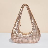 新しい女性の脇の下バッグゴールドアルミフレークイブニングバッグダイヤモンドハンドバッグセレブ眩しいハンドバッグ脇の下世代
