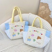かわいい漫画の刺繍入りキルティング大容量布バッグトートバッグ新インカジュアルショルダーバッグ女性通勤用