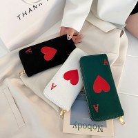 新 2024 レッドハートロングハンドバッグ大容量キャンバス女性のハンドバッグ学生ジッパー携帯電話バッグ財布