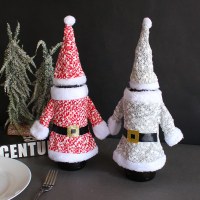 クリスマスデコレーション、新しい服、帽子、ワインボトルカバー、ニット立体赤ワインカバー、食卓用ワインバッグ