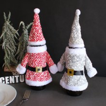 クリスマスデコレーション、新しい服、帽子、ワインボトルカバー、ニット立体赤ワインカバー、食卓用ワインバッグ
