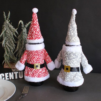 クリスマスデコレーション、新しい服、 帽子 、ワインボトルカバー、ニット立体赤ワインカバー、食卓用ワインバッグ