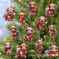 12 個の木製ハイランドカウ クリスマスオーナメント ホリデーツリー クリスマスハイランドをぶら下げ、ホリデーの装飾やギフトに