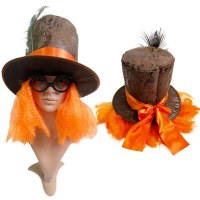 ハロウィン プロム パーティー マスク ヘッドドレス 孔雀の羽 オレンジかつら帽子 アイリッシュ ハット マジシャン ハット