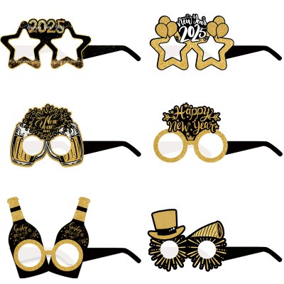 新製品 2025 新年装飾紙メガネクロスボーダー大人子供紙色ブラックゴールドメガネパーティー用品