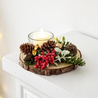 クリスマスデコレーション DIY キャンドルホルダー卓上装飾品松ぼっくり赤い果実造園小さなシーンホリデーパーティーの装飾小道具