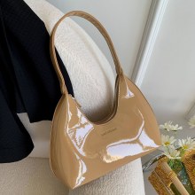 韓国スタイルのニッチパテントレザーバッグ、レディースバゲットクレセントバッグ、レディースショルダーバッグ、レディースハンドバッグ、テクスチャード、ファッショナブルな脇の下バッグ