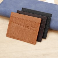 男性用本革カードホルダー、第一層牛革クレジットカードホルダー、カード挿入用斜めスロット付き小石牛革カードホルダー